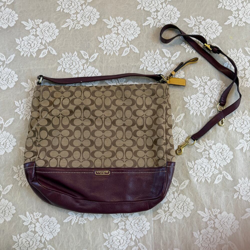 Coach Signature Burgundy Leather Crossbody Bag
